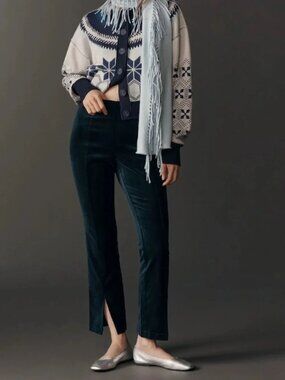 Anthropologie Maeve High-Rise Split-Front Velvet Skinny Pants, M